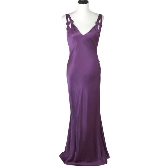 John Galliano Dresses & Skirts - JOHN GALLIANO PARIS Bias Cut Gown + Tassel Scarf Sz 10 Purple Made in France EC